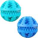 2 Pcs Dog Toy Teeth Ball,Dog Puzzle Toy,Treat Dispensing Dog Toys,Non Toxic Tear Resistant Natural Rubber Toy Ball for Pet Teeth Cleaning/Chewing/Playing/Training (Blue+Blue, 3.15in)