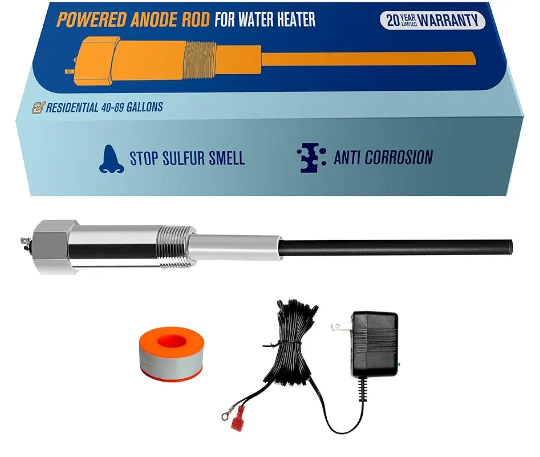 Powered Anode Rod for Water Heater, Electric Anode Rod for Water Heater, Eliminate Sulfur Smell in Well Water, Eliminate Rotten Egg Smell in Water, for 40-89 Gallon Except Bradford White