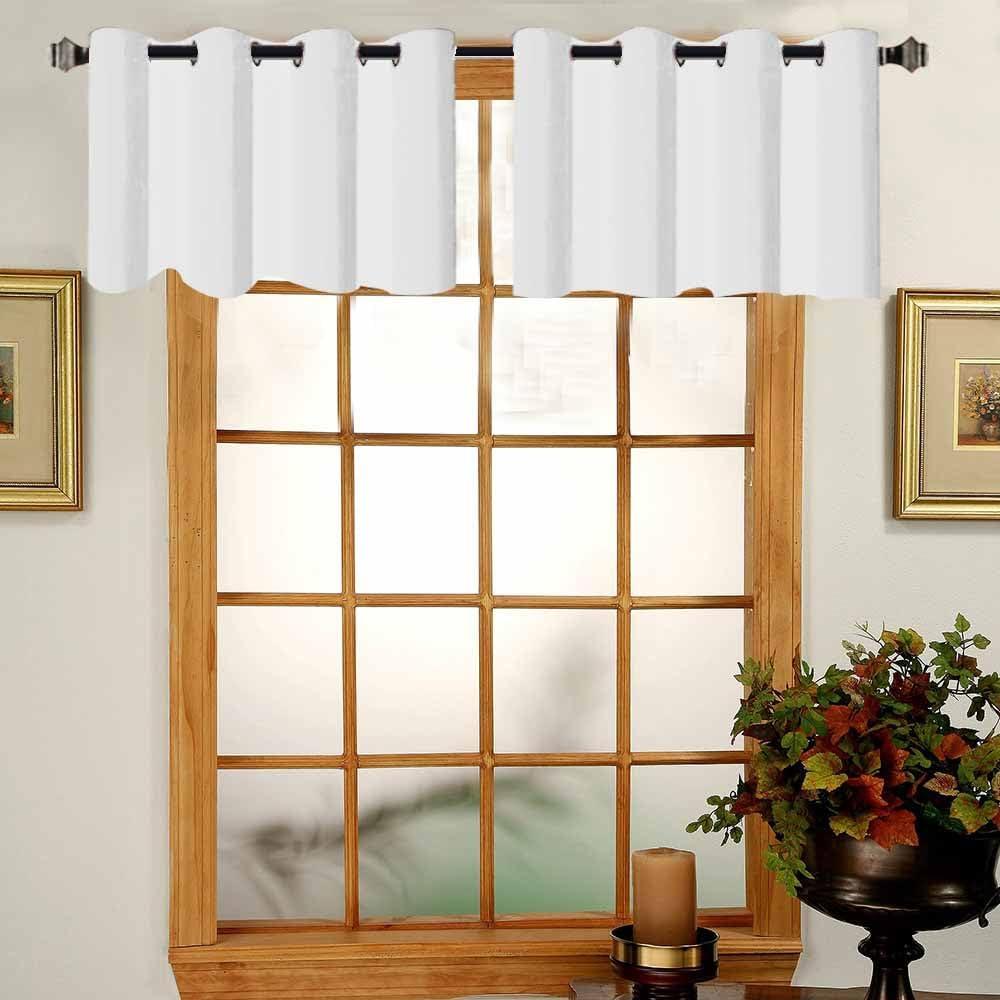 White Valances for Windows 2 Pack Clearance Grommet Light Blocking Kitchen Curtains Valances for Living Room Bedroom 52 x 18 Small Window Valances