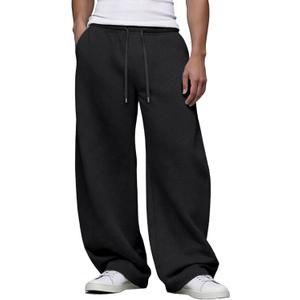 Susclude Mens Baggy Sweatpants Wide Leg Premium Lightweight Drawstring Pants Breathable Cotton Lounge Joggers with Pockets (Black), Size: S