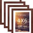 4x6 Picture frame with mat 3.5x5 Red frame Set of 4, Modern Style Wood Composite frames Tempered glass Table or wall -horizontal or vertical display picture frame for home decor best gift
