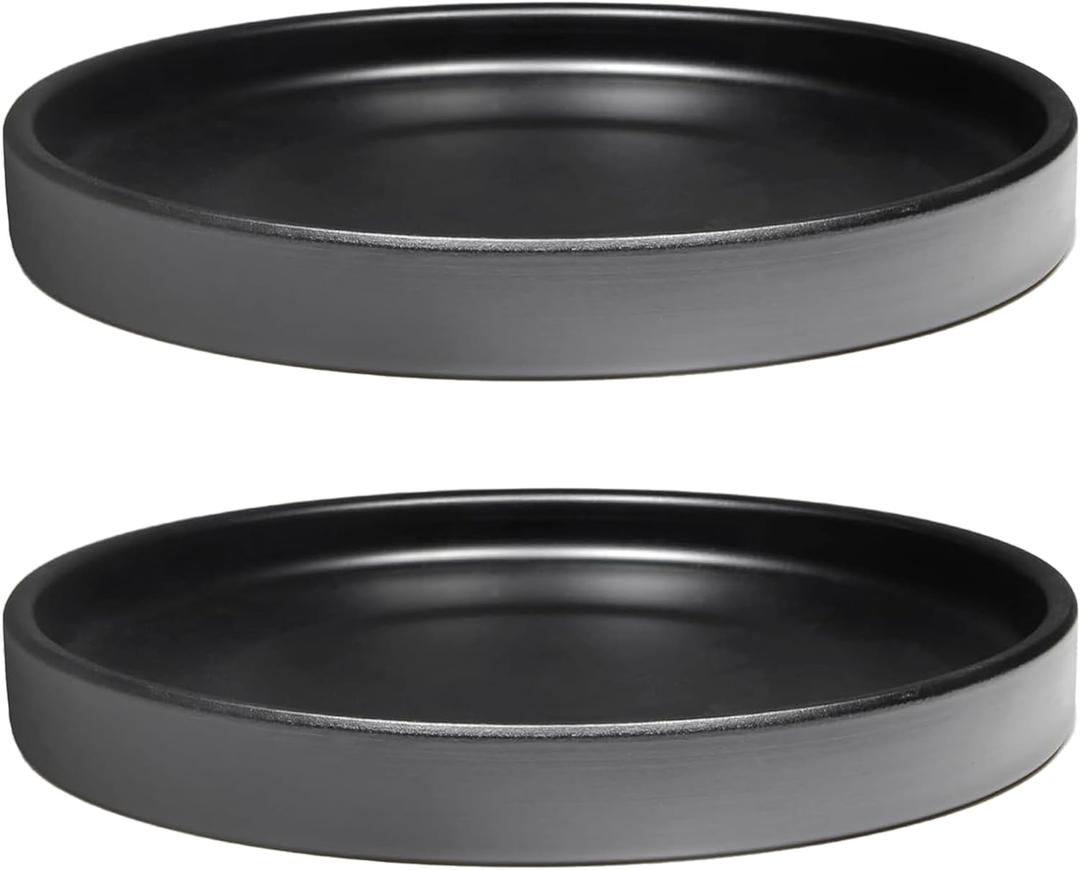 2 Pack Ceramic Plant Saucer Pot Tray 7 Inch, Planter Saucers 4 5 6 7 8 9 10 11 12 13 Inch for Indoors Outdoor, Durable Sturdy Flower Drainage drip Water Tray for Glazed Pots Base (7 Inch-Black)