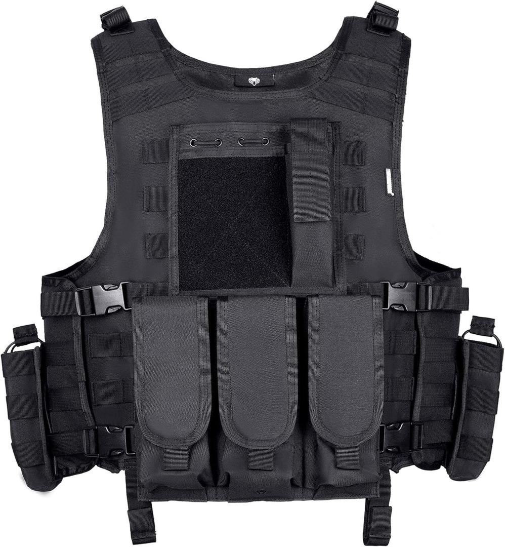 MGFLASHFORCE Tactical Airsoft Vest Adjustable Modular Paintball Vest (Black)
