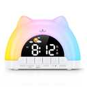 Kids Alarm Clock, Wake Up Clock with 11 Colors Night Light, Toddlers Sleep Training Clocks with 10 Ringtones, Brightness Adjustment, Dual Alarms Plug in OK to Wake Clocks for Girls Boys