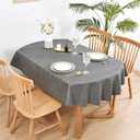 Wolkemer Faux Linen Oval Tablecloth Heavy Duty Wrinkle Resistant Fabric Table Cloths 60 x 84 Inch Charcoal Farmhouse Rustic Table Cover for Kitchen Dining Indoor Outdoor Tabletop Decoration