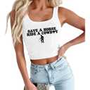 Western Cowboy Crop Tank Tops for Women Vintage Graphic Cowgirl Country Music Concert Ribbed Tank Rodeo Shirt (XL)