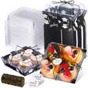 Outus 100 Pack Graduation Party Paper Food Containers Black Charcuterie Boxes with Clear Lids, 5.7 x 5.1 '' Graduation Party Supplies Cake Take out Bakery Boxes with Gift Tags Rope for Desserts Cake