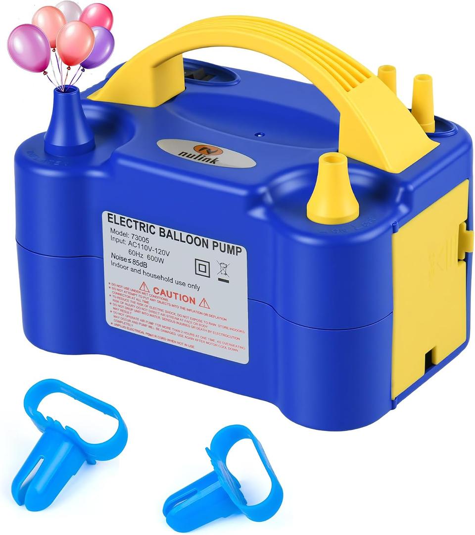 Balloon Pump Electric Portable Dual Nozzle Air Pump for Balloons Blower Pump Inflator for Decoration, Birthday Party [110V~120V, 600W, Blue Yellow]