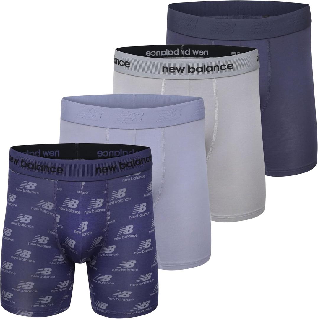 New Balance Men's Ultra Smooth Microfiber Lightweight Breathable Performance Boxer Brief Underwear (4 Pack) (S)