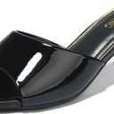 Women's Kitten Heels Sandals Low Heels Slip On Slides 2 Inch Heeled Square Open Toe Sandals for Women (7, Black)