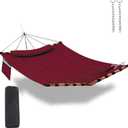 TegerDeger 12FT 2 Person Hammock Large Hammock 450LB Capacity Hardwood Spreader Bar & Nylon Rope for Outside, Patio, Garden, Backyard, Beach, Poolside - Red