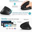 Ergonomic Mouse, LEKVEY Vertical Wireless Mouse - Rechargeable 2.4G Optical Vertical Mice : 3 Adjustable DPI 800/1200/1600 Levels 6 Buttons, for Laptop, Mac, PC, Computer, Desktop, Notebook etc, Black