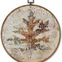 TLESKE Vintage Fall Oak Leaf Round Wall Art Decor Framed 10x10, Rustic Autumn Botanical Canvas Wall Art Prints Artwork, Neutral Beige Wall Hanging Room Door Decor Decorations for Bedroom Living Room