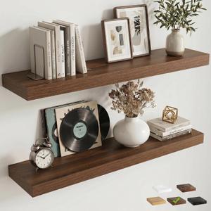 36 Inch Floating Shelves for Wall, 8"D Wood Storage Shelves, Walnut Finish