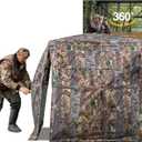 Hunting Blind 360 Degree See Through Ground Blind for Deer Hunting, 3 Person Pop Up Camouflage Tent for Deer and Turkey, Portable Concealed Shelter with Carrying Bag (blind-360)