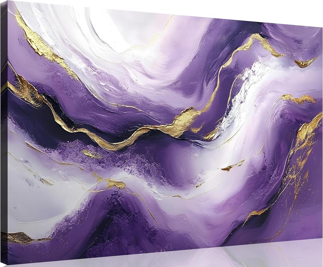 TutuBeer 1 Pcs Purple Wall Art Purple Pictures for Wall Purple and Gold Abstract Canvas Picture Print on Canvas Purple Picture for Bedroom for Room Decor Stretched and Framed 16x24 inch