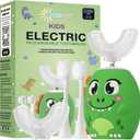 Trueocity Kids U Shape Toothbrush Auto Electric Toddler Rechargeable Kids Automatic Toothbrush | 360 U-Shaped Silicone Brush Head | Gentle Cleaning for Ages 27 | Dinosaur Design (Green)