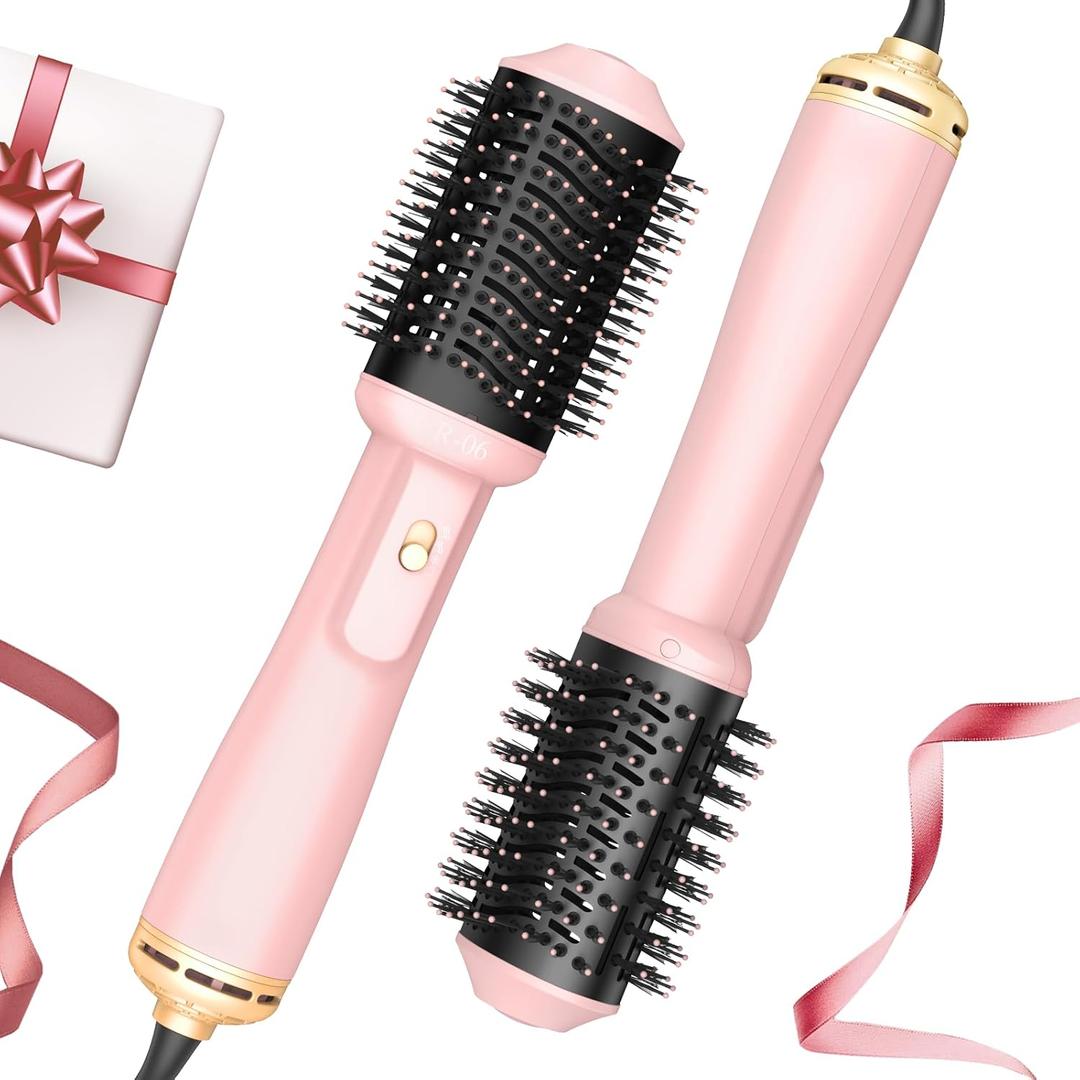Lopeie Hair Dryer Brush, 4 in 1 Styling Tools with Oval Barrel, Professional Round Brush Blow Dryer, Negative Ionic for All Hair Types, Pink