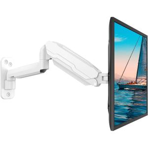 MOUNT PRO Single Monitor Wall Mount for 13 to 32 Inch Computer Screens, Gas Spring Monitor Arm Holds Up to 17.6lbs, Full Motion Adjustable Wall Bracket, VESA Mount 75x75, 100x100, White