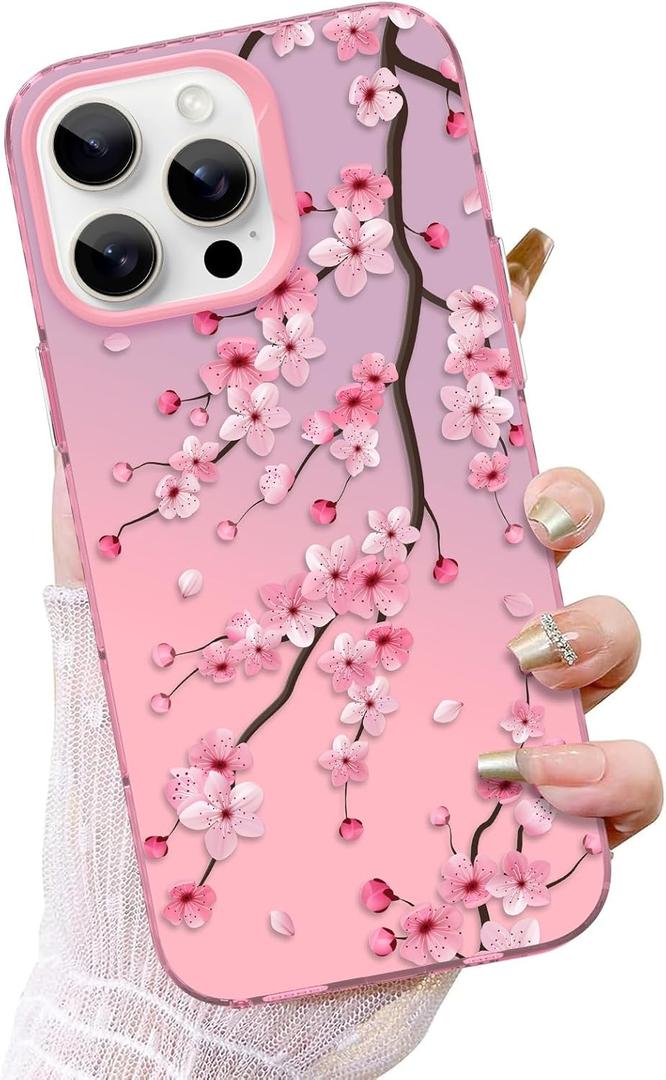 ZIYE for iPhone 14 Pro Max Phone Case Cute Glitter Pink Funny Cherry Blossom Design for Women Girl Slim Shockproof Protective Cover