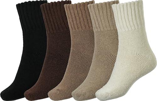 BomKinta Women Winter Solid Boots Socks Thick Warm Wool Socks Cozy Crew Socks Christmas Gift, 5PS