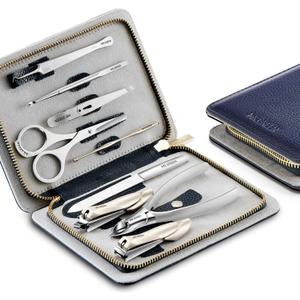MR.GREEN Innate Luxury Manicure Set Surgical Grade Scissors Stainless nail clipper Kit full grain cow leather package Pedicure (9 in 1 Manicure Set)