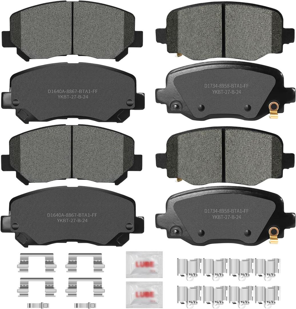 Front and Rear Disc Brake Pads Set Ceramic w/Hardware Replacement for Chrysler 200 2015 2016 2017, for Jeep Cherokee With Single Piston 2018 2019 2020 2021 2022 With Front Caliper