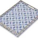 Evil Eye Rectangular Serving Tray with Handles  Plastic Decorative Trays for Coffee Table for Ottoman, Bathroom, Kitchen and Living Room, 15.7" L x 11.8" W x 1.57" H (Rectangular)