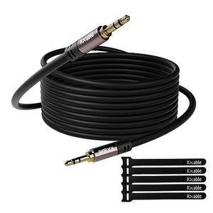 Kxable 3.5mm Auxiliary Audio Stereo Cable 25 Feet, Long Male to Male Aux Cord, Gold Plated Connectors, OFC Core, Black Cable (with 5 pcs Cable Ties) - 25ft