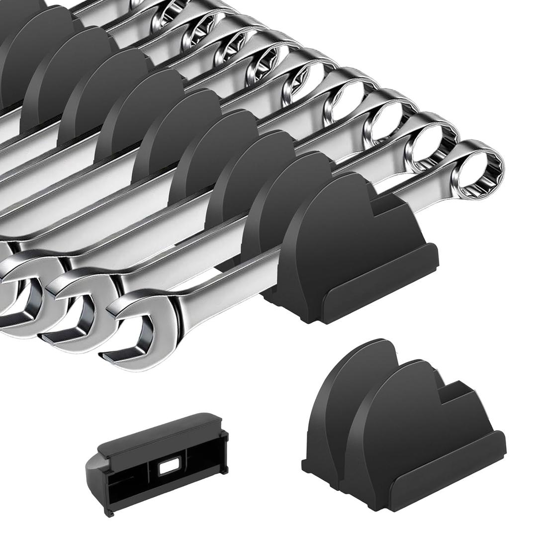 48PCS Tool Magnetic Wrench Organizer,Customizable Magnet Modular Tool Organizer for Tool Drawers - Wrench Rack with Metric & SAE Labels-Perfect Tool Storage Holder-Ideal Gift Choice -Black with Magnets