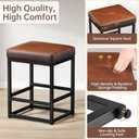 Counter Height Bar Stools Set of 2, 24" Barstools for Kitchen Countertop, Faux Leather Counter Stools with Thick Square Seats & Sturdy Metal Base, Simple Assembly, Brown