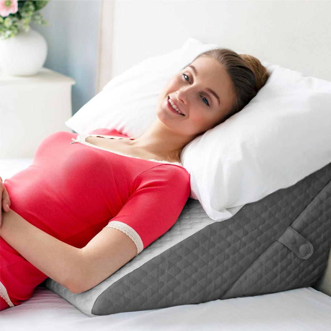 Adjustable Bed Wedge Pillow for Sleeping - Wedge Pillow for Sleep Apnea, Gerd, Acid Reflux Relief, Post Surgery - Foam Wedge Pillow for Back Pain Relief, Sleep Apnea Pillow Wedge or for Seniors (Large, White/Grey)