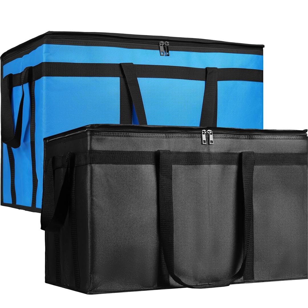 Bodaon 2PK Cooler Insulated Food Delivery Bag for Delivery Drivers, XXX-Large Thermal Bags for Catering/Hot Pizza, Travel/Camping/Picnic BasketGrocery Reusable Warmer Frozen Essentials(Black +Blue) (XXX-Large (Without Hard Bottom))