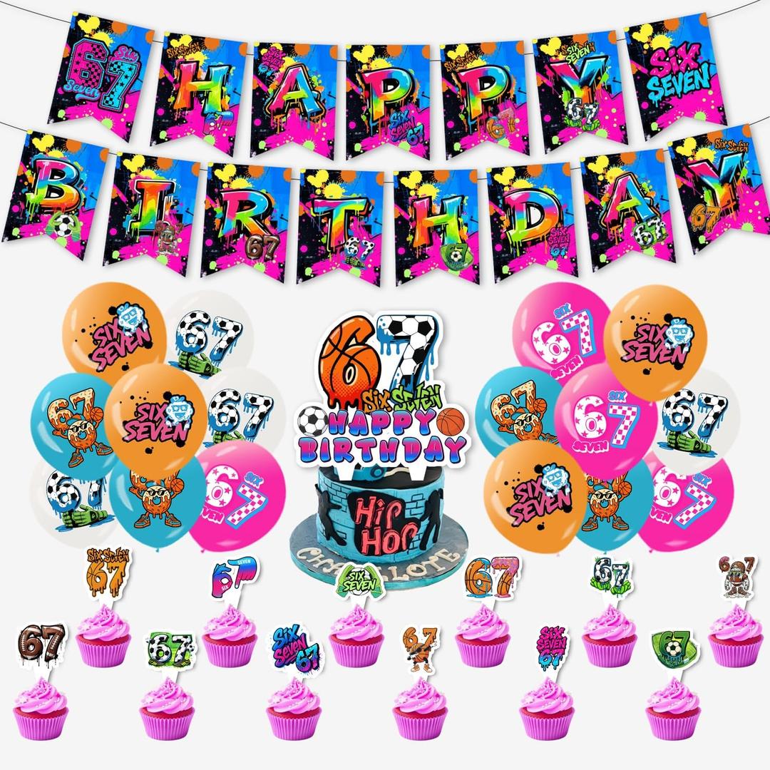 6 7 Sport Themed Birthday Party Decorations Supplies Six Seven Soccer Basketball Party Decorations Includes Happy Birthday Banner Balloons Cake Toppers Cupcake Toppers for Boys and Girls