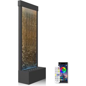 LONGRUN 48" Indoor Waterfall with App-Controlled RGB Lights, Elegant Floor Fountain, Floor Standing Water Feature, Indoor Fountain & Waterfall Freestanding Home Decor Easy Setup Water Fall Black-Brown