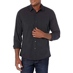 Amazon Essentials Men's Long-Sleeve Casual Poplin Shirt, Black, X-Large