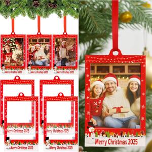 12 Pcs Merry Christmas 2025 Photo Frame Ornaments Acrylic 2 x 3 Picture Frame Ornaments Christmas Tree Decoration Compatible with Instax Polaroid Hanging Photo with Red Ribbon (Style 3)