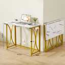 Folding Desk, 31.5" Small Desk for Bedroom with Power Outlet, Space Saving Foldable Computer Desk for Home Office, Easy Assembly, White and Gold, medium size02