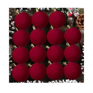 30 Pcs 2.4 Inches Velvet Christmas Ball Ornaments, Shatterproof Burgundy Red Flocked Bulbs Decorations Set, Retro Decorative Hanging Plastic Ornaments for Xmas Tree Holiday Party Décor