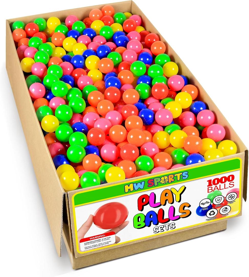 MW SPORTS Ball Pit Balls for Kids and Toddlers, Plastic Crush Proof, Phthalate & BPA Free, in Carton, Assorted Colors (1000 Balls)