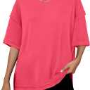 RUBZOOF Women's Oversized T Shirts Short Sleeve Side Split Tops Casual Shirts Tunic Maternity Mama Clothes (Pink, M)