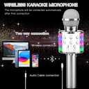 ShinePick Karaoke Microphone, 4 in 1 Wireless Microphone with LED Lights Handheld Portable Karaoke Machine, Home KTV Player, Compatible with Android & iOS Devices (Silver)