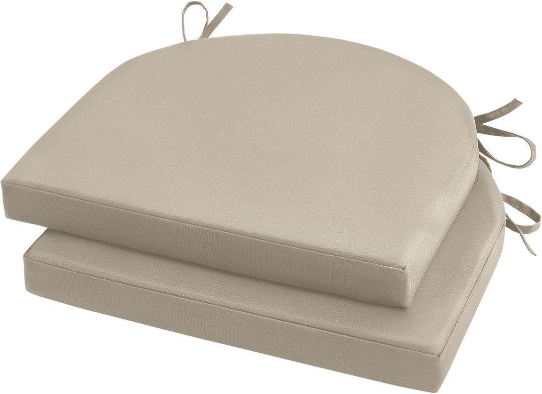 U'Artlines Outdoor Chair Cushions Set of 2, Waterproof Round Corner Seat Cushions, Patio Chair Cushions for Outdoor Furniture,Seat Cushions with Ties for Patio Garden Dining 17"x16"x2", Beige