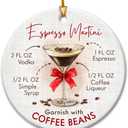 3 x Espresso Martini Christmas Ornament 2025 - Cocktail Gifts for Women Men - Ceramic Cocktail Ornaments for Tree Decor - Drinking Gifts for Espresso Lovers, Coffee Lover Martini Gift Ideas