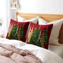 2 x Kawani Christmas Red Decorative Pillow Covers 18x18 Inch Set of 2 Christmas Tree Outdoor Throw Pillow Covers Winter Xmas Holiday Pillowcases Cushion Covers for Home Couch Christmas Decor