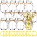 Chunful 12 Pcs Glass Mason Jar with LED Lights for Table Centerpiece Decorations Set Clear Rustic Farmhouse Coffee Table Decor with LED Lights for Wedding Dining Room Kitchen Decor (Warm Light)