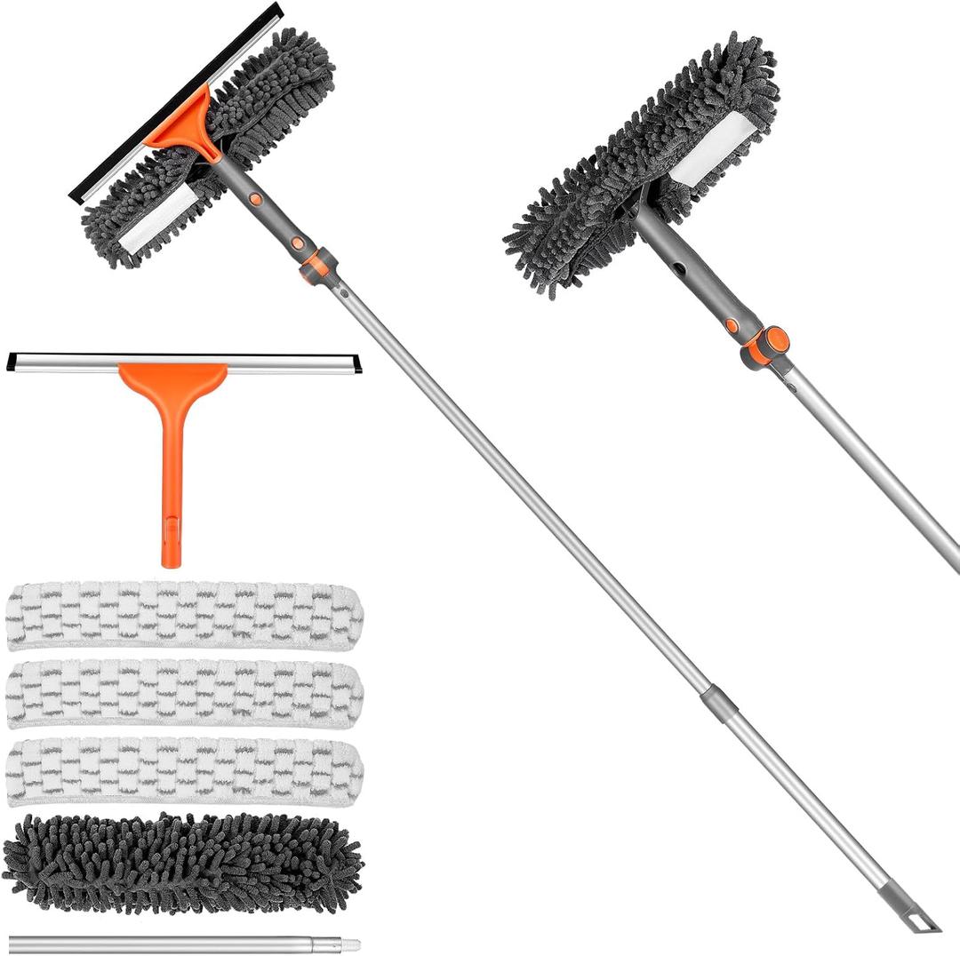 Window Squeegee Cleaner Set 2-in-1 Window Cleaning Tool with Extendable Pole, Window Cleaning kit with Bendable Head for Indoor & Outdoor Glass for Car Indoor Outdoor High WindowsKit2.0
