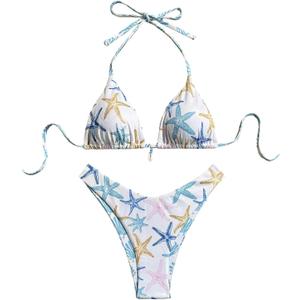 SHENHE Women's 2 Piece Swimsuits Starfish Decor Halter Triangle High Cut Bikini Set (M)