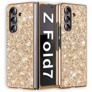 Z Fold 7 Glitter Case for Samsung Galaxy Z Fold7 5G Phone Case for Women Girls, Slim Ultra Thin Matte Back Shockproof Protective Cover for Samsung Z Fold 7 5G, 8.0" Crystal Bling Case (Gold)