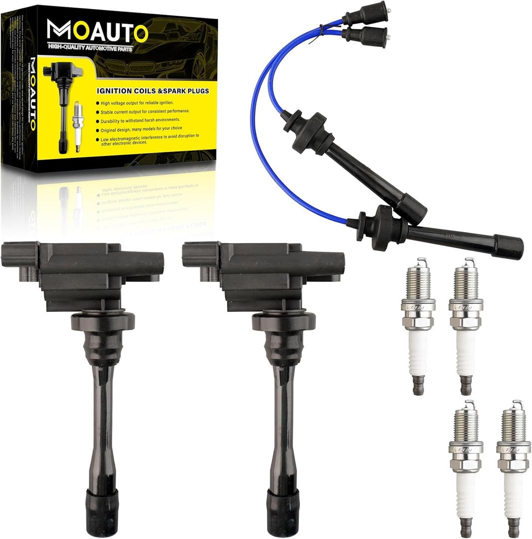 Set of 2 Ignition Coils Pack UF295 MD362907 & 4 PCS Iridium Spark Plugs with Wire Set Compatible with Chrysler Sebring Dodge Stratus Mitsubishi Eclipse Galant Lancer Mirage Outlander - L4